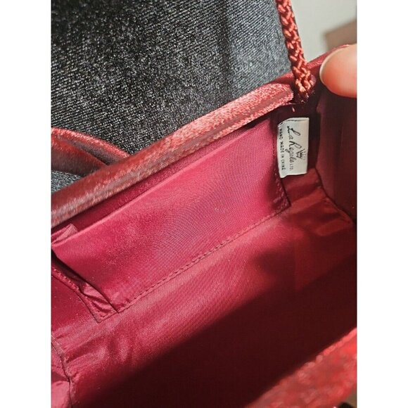 Vintage Red Shimmer Clutch Evening Satin Formal Slip Knot 90s LA REGALE - Picture 2 of 4